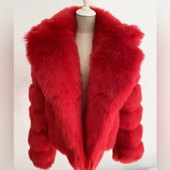 Nu Shuz Key West Jackets & Blazers - Luxurious Red Plush Faux Fur Teddy Jacket